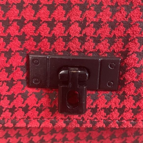 Vintage 80’s Chia Red/Black Leather Houndstooth Crossbody Mini Bag Made In Korea - Picture 3 of 17